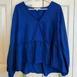 Popsugar Blue Cheetah Peplum Shirt - XL